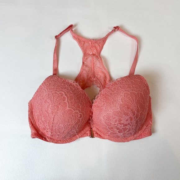 NWOT Victoria's Secret Bra 32DD Push-Up Racerback Front Closure Pink Lace - Picture 1 of 7